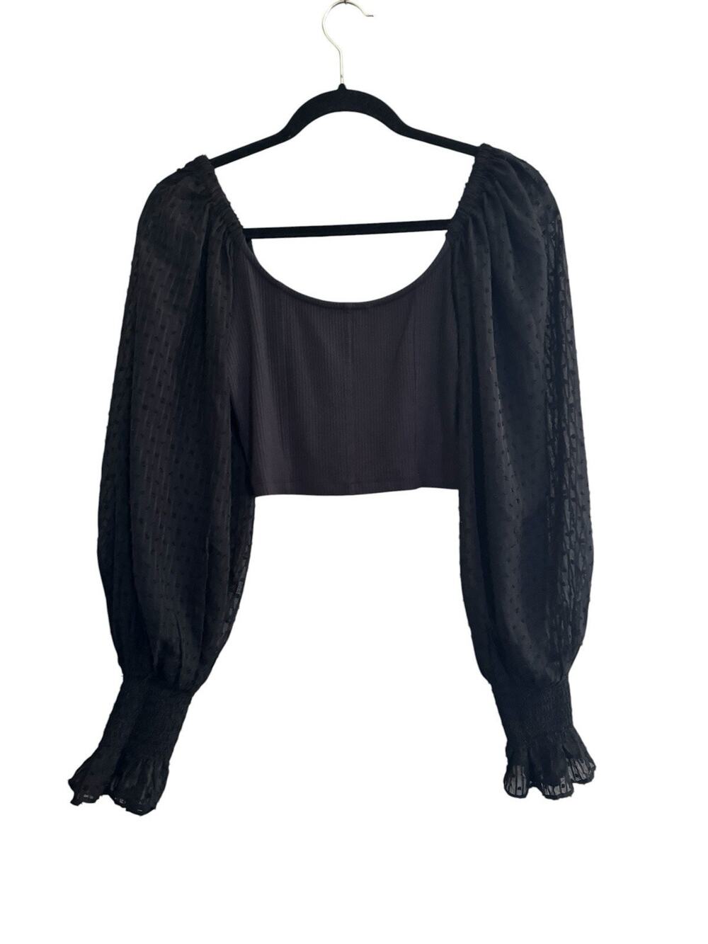 Urban Outfitters Cynthia Crop Black Sheer Balloon Sleeve Corset Medium #7288